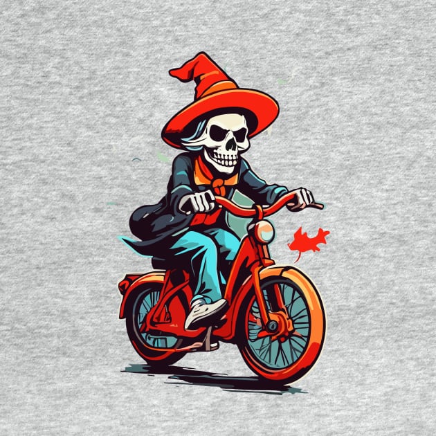 Witch skeleton riding bike by Maria Murtaza